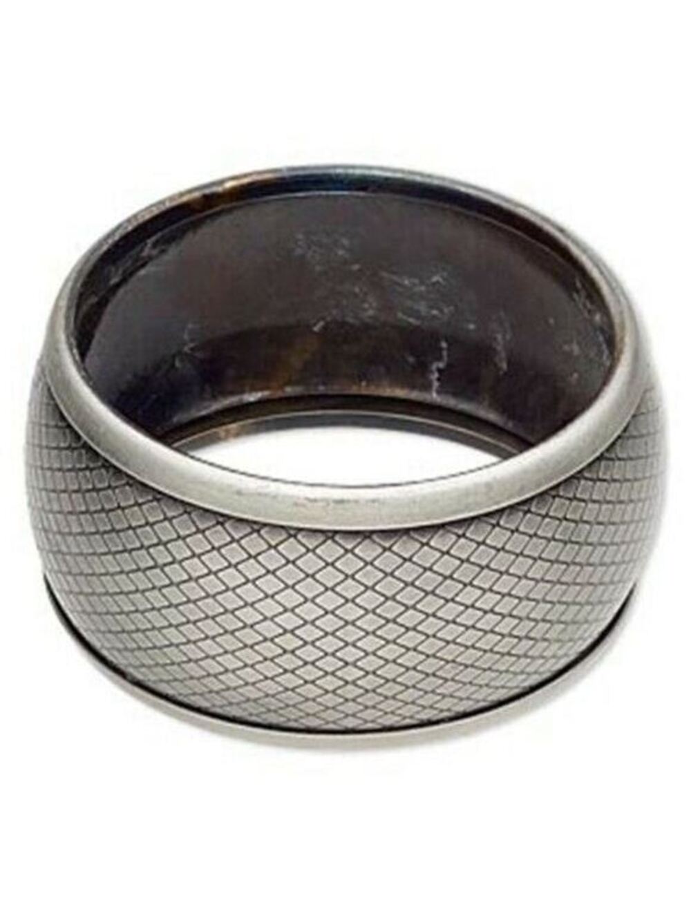 Antiqued Silver Steel Weathered Look Diamond Pattern 40mm Wide Bangle Bracelet